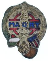 DN "MAORT (Magyar-Amerikai Olajipari Részvénytársaság)" zománcozott, ezüstözött fém gomblyuk jelvény (19x16mm) T:XF,VF hátoldalán a rögzítő sérült, javított