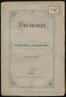 Jósika Miklós: Emlékirat. II. kötet [Négy kötetben teljes].  Pest, 1865. Heckenast Gusztáv. (2)+218+(1)p.; Első kiadás. Kiadói papírborítóval, fűzésnél szétvált.