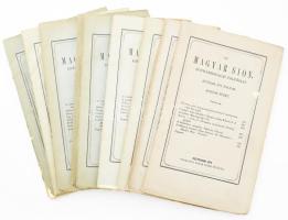 Uj Magyar Sion. Egyházirodalmi folyóirat. Hetedik évi folyam. április-decemberi füzetek (10db).  Esztergom, 1876. Horák Egyed. Kiadói papíborítóval, mind jó állapot, kivéve júniusi füzet címlapja hiányzik