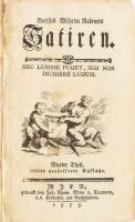 Rabener, Gottlieb Wilhelm:Satiren - Nec Lusisse Pudet, sed non incidere ludum, Vierter Theil, Wien, 1773. Joh Thom Edlen v Trattnern, 636 + 2 p.Korabeli kartonált papírkötésben