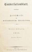 1821. Conversationsblatt: Zeitschrift für wissenschaftliche Unterhaltung. 3. évf 1. köt Korabeli kartonált papírkötésben,  Szeder Fábián János OSB bencés áldozópap, irodalmár (1784-1859) ex librisével.