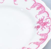 Zsolnay 9 darabos lila virágmintás mokkás tétel, jelzett, kopással, d: 15 cm alatt