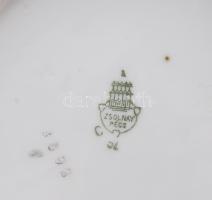 Zsolnay 9 darabos lila virágmintás mokkás tétel, jelzett, kopással, d: 15 cm alatt