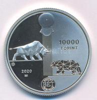 2020. 10.000Ft Ag "30 éves a Budapesti Értéktőzsde" kapszulában, körbevágott tanúsítvánnya...