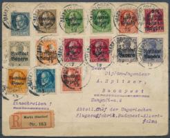 1919 Ajánlott levél 15 db bélyeggel bérmentesítve Budapestre küldve