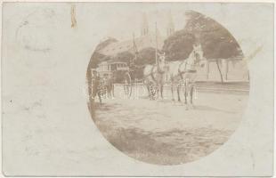 1907 Temesvár, Timisoara; lovaskocsi, villamos / horse-drawn carriage, tram. photo (EM)