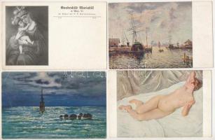 21 db RÉGI művészeti motívum képeslap vegyes minőségben / 21 pre-1945 art motive postcards in mixed quality