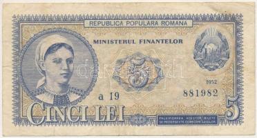 Románia 1952. 5L T:F,VG folt Romania 1952. 5 Lei C:F,VG spot Krause P#83b