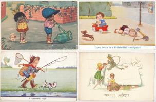 16 db RÉGI motívum képeslap vegyes minőségben: gyerekek, humor, üdvözlő / 16 pre-1945 motive postcards in mixed quality: children, humour, greetings