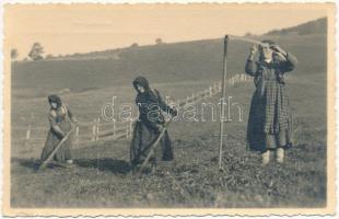 Felsővidra, Vidra de Sus, Avram Iancu; Femei la coasa / erdélyi folklór, asszonyok kaszával / Transylvanian folklore, women with scythes (EK)