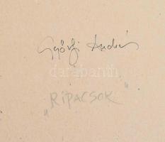 Győrfi András (1964-): Ripacsok, 2000. Tus, papír, jelzett. Dekoratív, üvegezett fakeretben, 29x40,5...