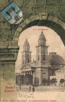 Szatmár cathedral with coat of arms litho