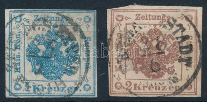1858 Hírlapilletékbélyeg 1kr + 2kr / Newspaper duty stamp 1kr + 2kr ZEITUNGS-EXPED. + HERMANNSTADT