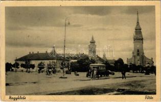 1943 Nagykőrös, Fő tér, autóbusz, templomok (EB)