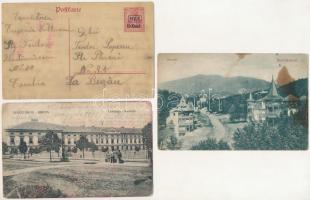 3 db RÉGI erdélyi képeslap + 1 modern fotó és egy tábori lap: Szászváros, Herkulesfürdő, Szováta, Székelyudvarhely / 3 pre-1945 Transylvanian postcards + 1 modern photo + field post: Orastie, Sovata, Baile Herculane, Odorheiu Secuiesc