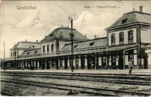 1940 Nagykároly, Careii Mari; vasútállomás. Taub kiadása / railway station / Gara + "1940 Nagykároly visszatért" So. Stpl