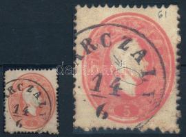 1861 5kr durva lemezhiba, nagy festékfolt / plate flaw, paint spot