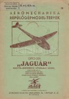 Modelrepülőgép profilok I. rész: Vitorlázó profilok: Szárnyszelvények. Budapest, [1942 körül]. Aeromechanika Repülőgépmodel-termelő és Anyagbeszerző Vállalat (Szentes Nyomda). 1 tábla (kihajtható) + [2] p. A vitorlázógép-szárnyprofilokat tartalmazó kihajtható melléklet mérete: 610x940 mm. (Aeromechanika repülőgépmodel-tervek III. évfolyam, 10/b. szám.) Jó állapotú lap, hajtogatva, illusztrált kiadói mappában. Hozzá tartozik: GRO-201 ,,Jaguár" nagy teljesítményű vitorlázó model. Tervezte: Grohman István. Műhelyrajz műszaki leírással erős haladók részére. Budapest, [1942 körül]. Aeromechanika Repülőgépmodel-termelő és Anyagbeszerző Vállalat (Szentes Nyomda). 1 tábla (kihajtható). A ,,Jaguár" vitorlázógép-modell teljes műszaki rajzát tartalmazó melléklet mérete: 680x980 mm. (Aeromechanika repülőgépmodel-tervek III. évfolyam, 12/b. szám.) Jó állapotú lap, hajtogatva, illusztrált kiadói mappában.