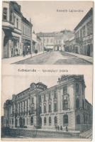 1917 Csíkszereda, Miercurea Ciuc; Kossuth Lajos utca, Szabó Miklós utóda üzlete, Igazságügyi palota / street view, shops, Palace of Justice (EK)