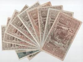 Német Birodalom 1910. 1000M piros pecsét, hétjegyű sorszámmal (6x) + 1000M zöld pecsét, hétjegyű sor...