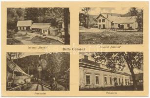 Kovászna-fürdő, Baile Covasna; Izvorul Hankó, Izvorul Sanitas, Funicular, Primaria / Hankó-forrás, Sanitas-forrás, sikló, városháza / spring sources, funicular, town hall (ragasztónyom / glue marks)