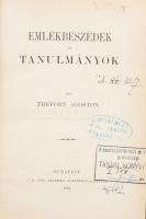 Trefort Ágoston: Emlékbeszédek és tanulmányok. Bp.,1881, MTA,VIII+345+3 p. Hozzákötve: Ujabb emlékbeszédek és tanulmányok. Bp.,1887, Franklin, 4+183 p. Átkötött aranyozott gerincű félvászon-kötés,kissé kopott borítóval, a címlapokon régi intézményi bélyegzésekkel.