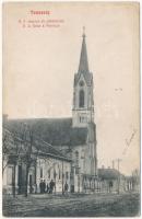 1908 Temesság, Saágh, Sag; Római katolikus templom és plébánia-lak. G. Wannek Photogr. / R. k. Kirche und Pfarrhaus / Catholic church and parish (fl)