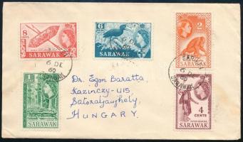 Sarawak 1960 Levél 5 db bélyeggel Sátoraljaújhelyre / Cover with 5 stamps to Hungary