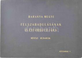 Kass János (1927-2010), Sajtos Gyula (1932-) és Simon jelzéssel: Baranya megye felszabadulásának 15. évfordulójára. Össz. 10 db rézkarc, mindegyik jelzett. 6 db Kass János munkája. Képcsarnok Vállalat kiadása. Kiadói aranyozott, kissé kopott egészvászon mappában. Lapméret. 32x48 cm