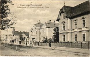 1905 Nagyszeben, Hermannstadt, Sibiu; Schewisgasse mit Korpskommandanten-Palais / Schewis utca, Hadtestparancsnokság palotája. Karl Graef kiadása / street view, K.u.K. military headquarters (EB)