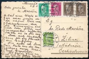 1936 Képeslap 5 db bélyeggel Csehszlovákiába / Postcard with 5 stamps to Czechoslovakia