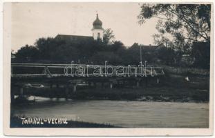 1935 Ótohán, Tohanul Vechiu, Tohanu Vechi (Zernest, Zarnesti); fahíd, templom / wooden bridge, church. Atelierul Fotoblitz photo (fl)
