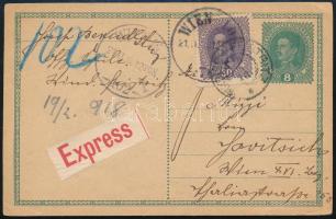 1918 Díjkiegészített díjjegyes expressz levelezőlap / Express PS-card with additional franking