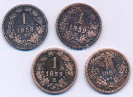 1858E 1kr Cu + 1859E 1kr Cu (2x) + 1892KB 1kr Cu "Fiume címer" T:F