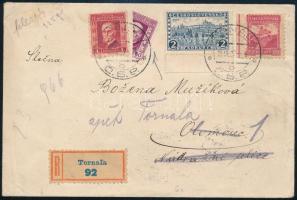1927 Ajánlott levél felezett bélyeggel, visszaküldve / Registered cover with bisected stamp, returned