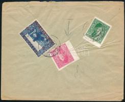 1918 Ajánlott levél 3 bélyeggel, az egyik bal oldalon vágott, Szarajevóból Bécsbe / Registered cover with 3 stamps to Vienna