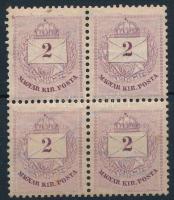 1881 2kr négyestömb: folt, karc, lemezhiba / block of 4 with plate faults