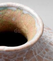 Gorka Géza (1894-1971): Horpasztott négyoldalú váza. Repesztett mázzal, jelzett, aljánál lepattanáss...