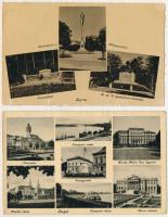 2 db Régi magyar város mozaiklap Országzászlóval, Szeged, Szolnok / 2 pre-1950 Hungarian multi-view postcards