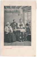 1917 Nagyszeben, Hermannstadt, Sibiu; Sächsische Bauernfamilie. Siebenbürgische Volkstypen-Karte Nr. 4. Verlag d. Buchhandlung G. A. Seraphin. Lichtdruck von Jos. Drotleff / Szász parasztcsalád, erdélyi folklór / Transylvanian Saxon folklore, peasant family (r)