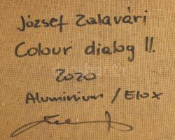 Zalavári József (1955-): Colour dialog II., 2020 Alumínium eloxal. Jelzett a hátoldalán. 52x51 cm. /...