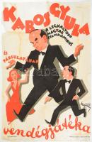 cca 1935 Kabos Gyula a legnagyobb magyar filmkomikus és társulatának vendégjátéka. Litho plakát Szigethy István grafikája, erősen sérült, foltos állapotban 60x100 cm