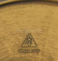 Nagyméretű rezezett fém dísztál, bibliai jelenetekkel díszítve, jelzett, d: 39,5 cm