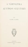 Láng Lajos: A vámpolitika az utolsó száz évben. Magyar Közgazdasági Könyvtár II. Bp., 1904, Politzer Zsigmond és Fia, XI+538+111 p.+1 (kihajtható térkép) t. Átkötött félvászon-kötés, kissé kopott borítóval.