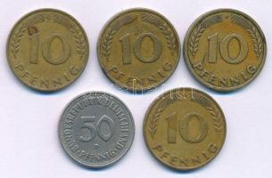 NSZK 1950. 10pf (4x) + 50pf T:XF-F FRG 1950. 10 Pfennig (4x) + 50 Pfennig C:XF-F