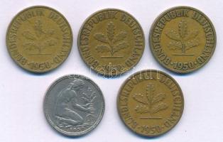 NSZK 1950. 10pf (4x) + 50pf T:XF-F
FRG 1950. 10 Pfennig (4x) + 50 Pfennig C:XF-F