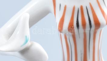 Drasche csíkos ruhás nő madárral. Jelzett, hibátlan, m: 21,5 cm