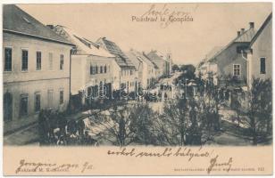 1902 Goszpics, Gospic; utca, templom / street view, church (EK)