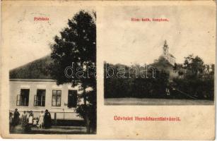 1915 Hernádszentistván, Kostolany nad Hornádom; Római katolikus templom, plébánia / church and rectory (EK) + POSTAI ÜGYN.