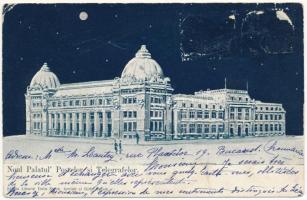 1900 Bucharest, Bukarest, Bucuresti, Bucuresci; Noul Palatul Postelor si Telegrafelor / new post and telegraph palace at night (surface damage)